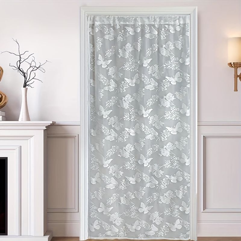 French Vintage Lace Sheer Curtains With Butterfly Motif, No Drill Door & Window Scrim, Adjustable Room Divider - Elegant Home Decor_voghion.com