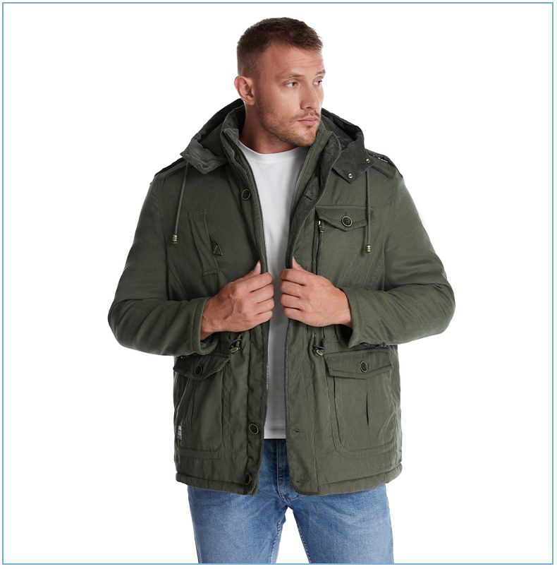 Men's Plus Size Shearling Hooded Cotton Jacket Thickened Multi-Pocket Cotton Top Casual Mid-Length Coat_voghion.com