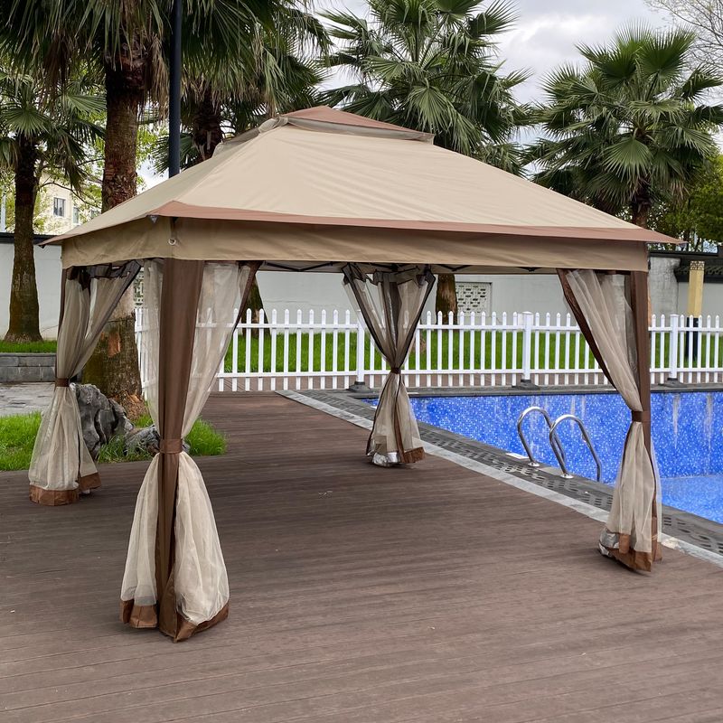 Outdoor 11x 11Ft Pop Up Gazebo Canopy With Removable Zipper Netting,2-Tier Soft Top Event Tent,Suitable For Patio Backyard Garden Camping Area_voghion.com