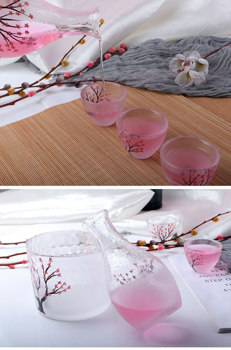 Set de pahare de vin cu amprentă mată creativă pentru sake, pahar de sake în stil japonez, pictat manual, cu flori de prun, inclusiv vin cald_voghion.com