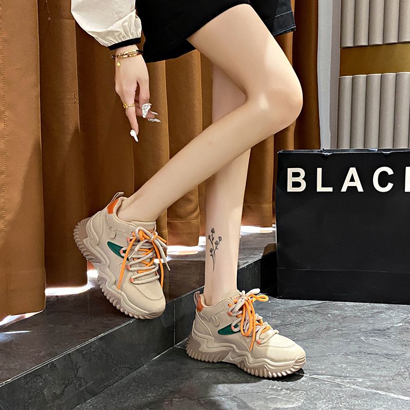 Bottes mi-hautes à plateforme pour femmes, chaussures de papa à plateforme, bottes d'alpinisme à lacets, chaussures décontractées pour femmes_voghion.com