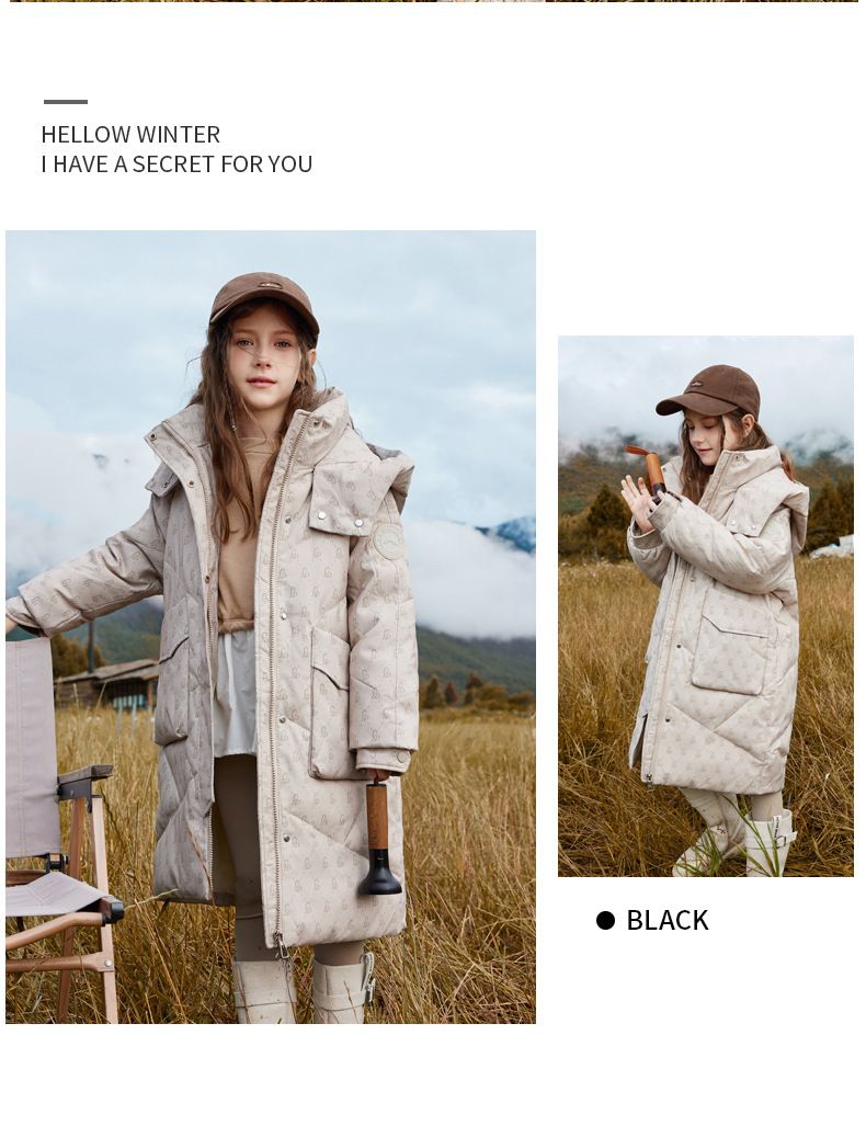 Girls' Long Puffer Coat With Hood - Warm Winter Down Jacket For Kids, 50% White Duck Feather, Stylish Design, Ages 8+ (Black/White/Pink)_voghion.com