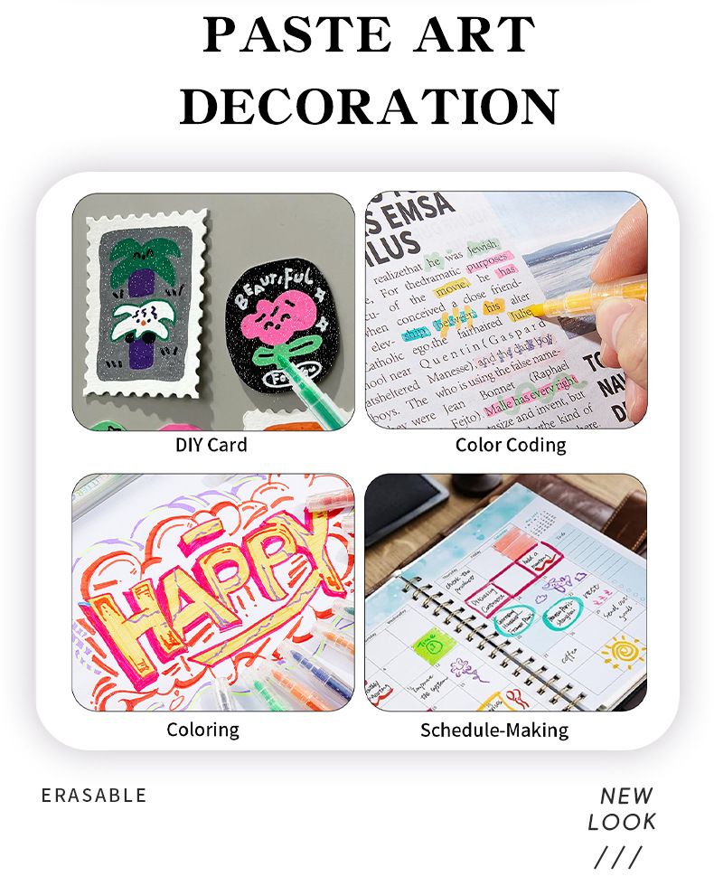 Marqueurs à paillettes et surligneurs à double pointe pour enfants et étudiants, 24 couleurs vives, encre à base d'eau non toxique, parfaits pour la prise de notes_voghion.com