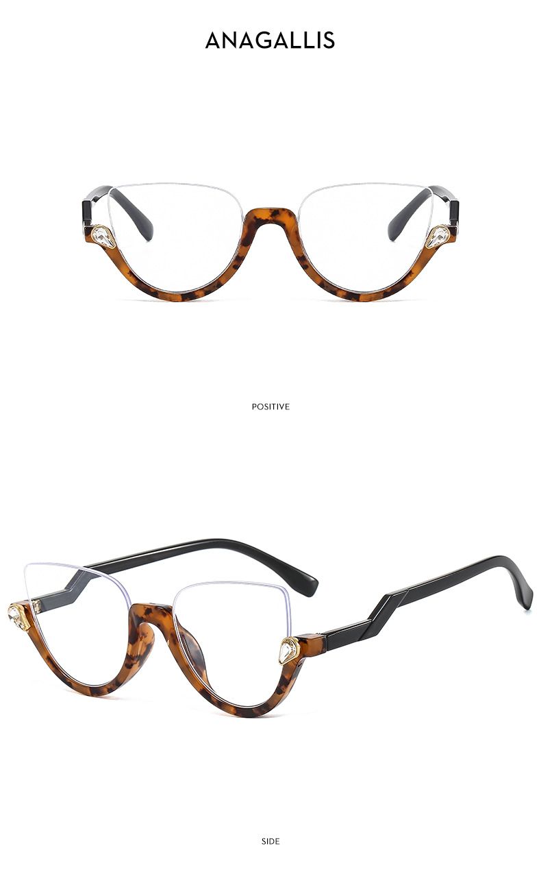 Cat's Eye Hanging Silk, New Anti-blue Glasses Frame, Half Frame with Diamonds, Retro Flat Glasses, Glasses Frame._voghion.com