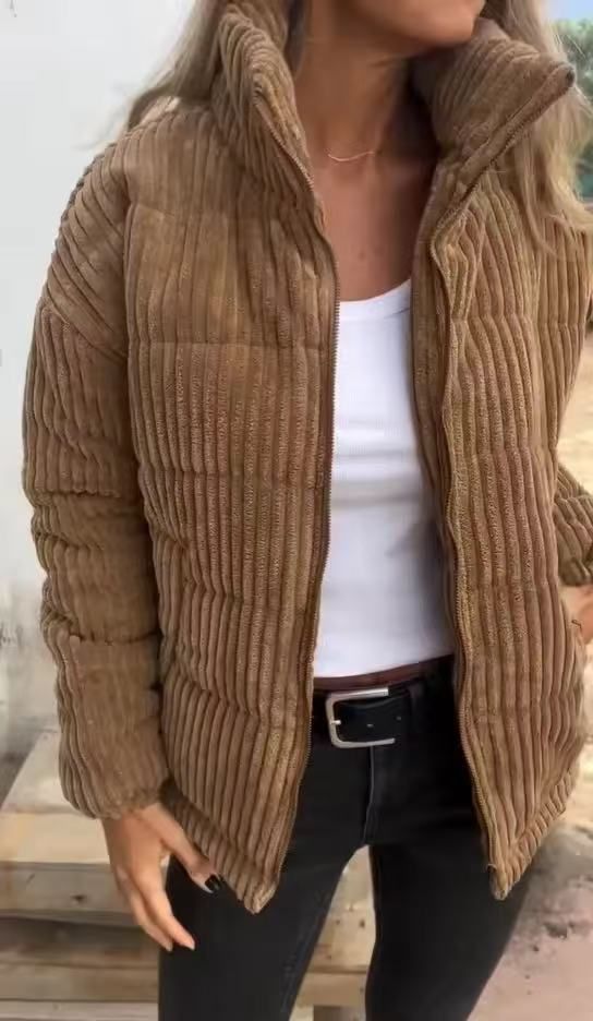 Women's Corduroy Stand Collar Short Jacket With Pockets - Long Sleeve Autumn Winter Casual Outerwear (Available In 8 Colors & 8 Sizes)_voghion.com