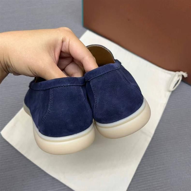 LP Genuine Lazy One Foot Loafers 2025 Neue lässige niedrige Absätze aus tiefblauem Rindsleder_voghion.com