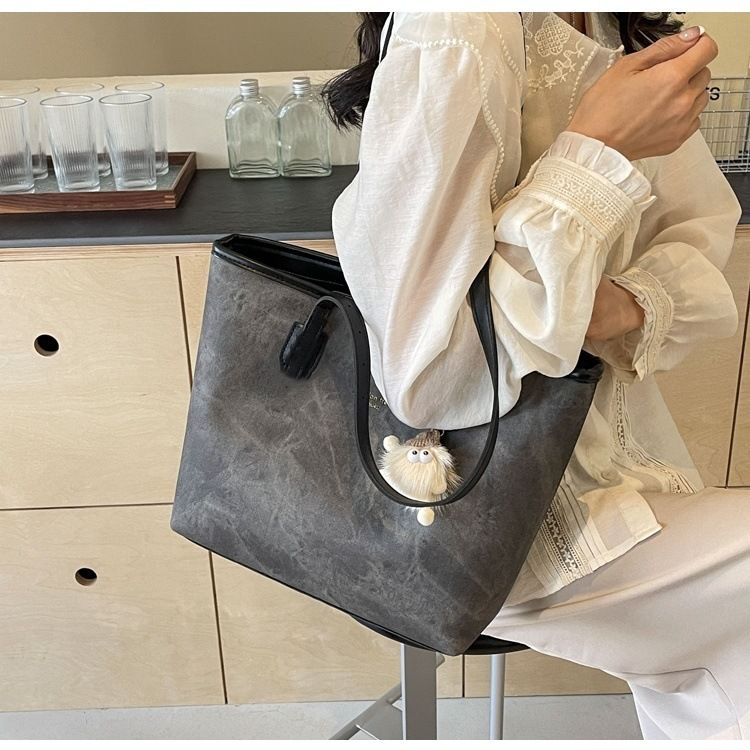Trendy Oversized Tote Bag For Women - PU Leather Shoulder Bag With Gold Foil Print, Spacious XL College Book Bag For Daily Commute & Casual Outings_voghion.com