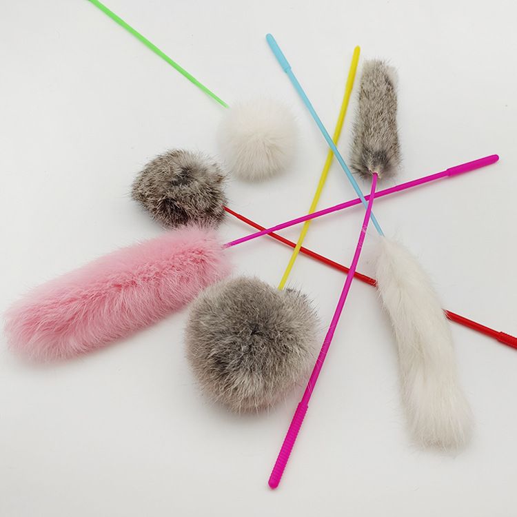 Rabbit Fur Wand Rod Toy Pet Powerful Attractor Fairy Cat Teaser Supplies_voghion.com