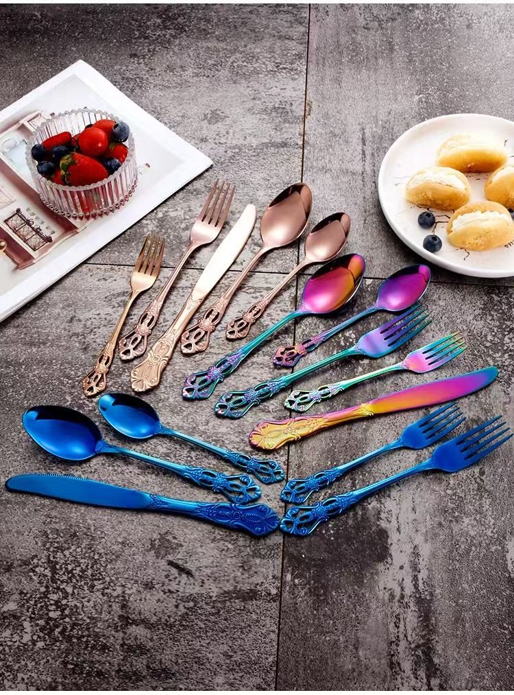 5-Piece Stainless Steel Cutlery Set – Elegant Embossed & Hollow-Out Design, Mirror-Polished Flatware For Wedding, Banquet & Luxury Dining_voghion.com