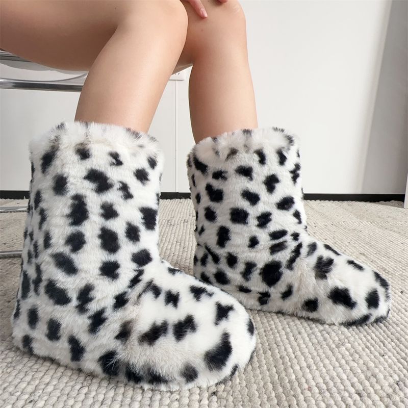 Faux Rabbit Fur Snow Boots For Women, Hot Girl Style Short Boots, Leopard Print Faux Fur Punk Y2k Trendy Cool Style Shoe And Bag Set_voghion.com