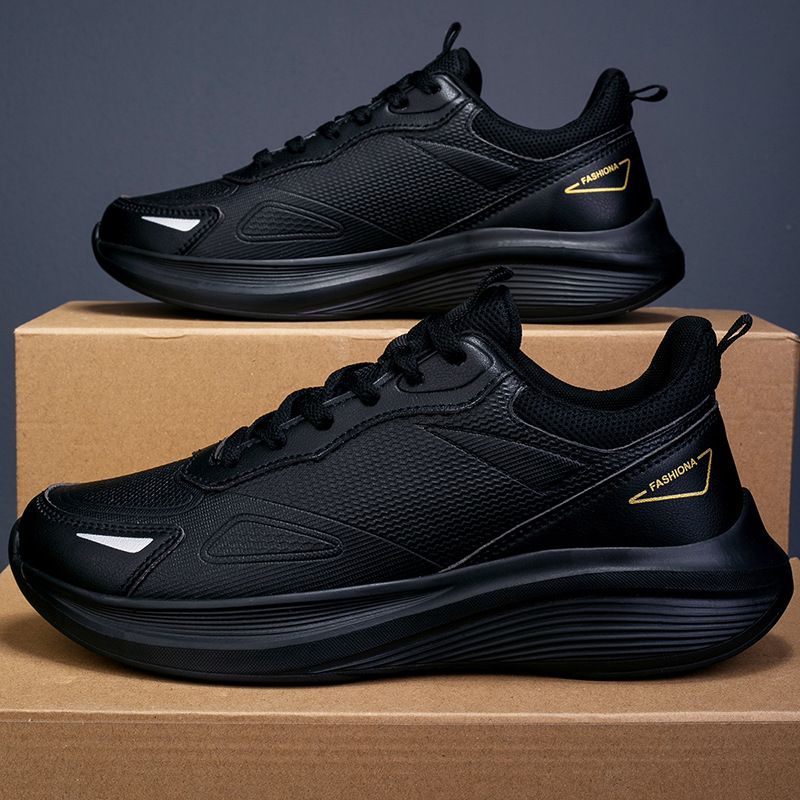 Unschlagbare Qualität Neue Herbst- und Winter-Ultrafaser-Leder-wasserdichte schwarze Herren-Freizeitsport-Vielseitige Laufschuhe mit dicker Sohle_voghion.com
