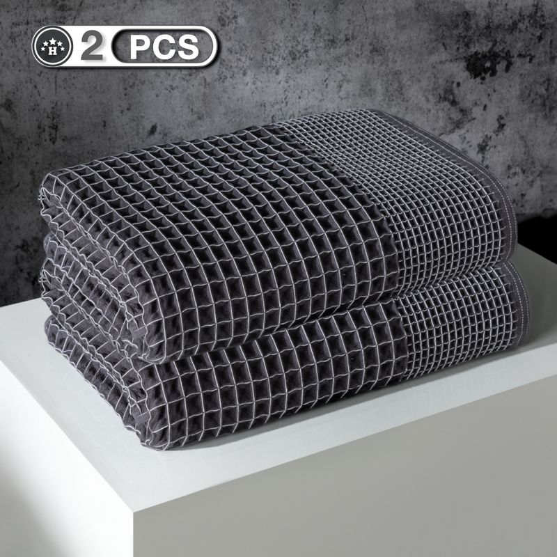 2 Piece Set Pure Cotton Waffle Large Bath Towel 80*152 Cm Large Adult Bath Towel_voghion.com