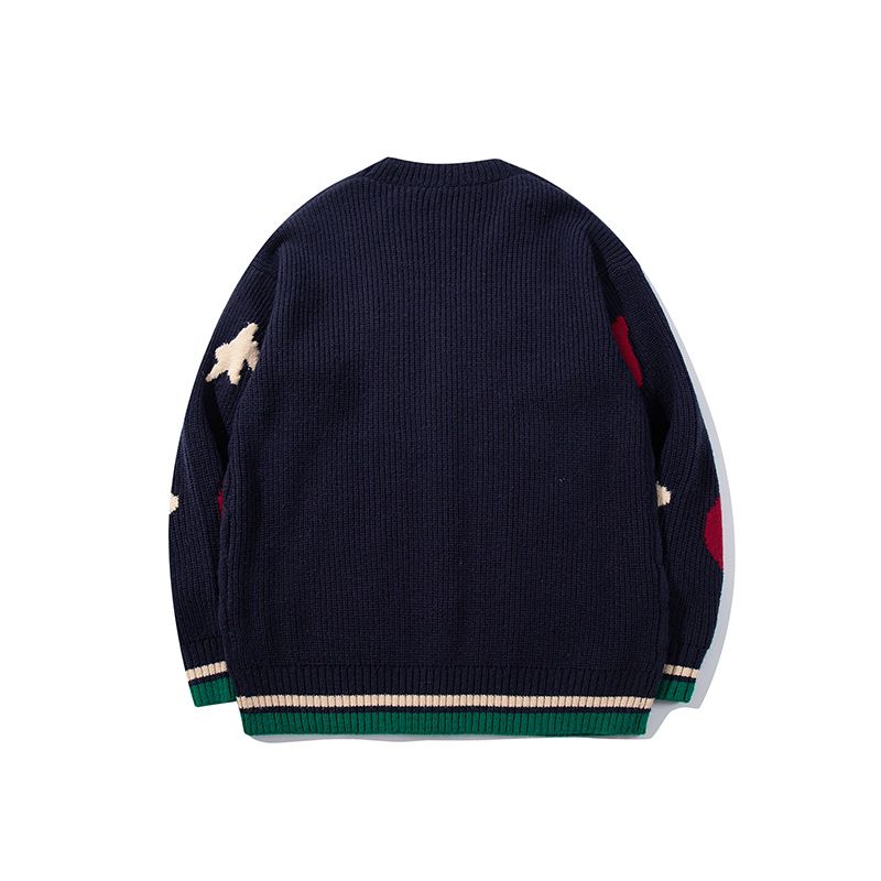 Strickjacke mit buntem Rautenmuster im Vintage-Stil für Herren und Damen – lässiger Retro-Pullover mit offener Vorderseite für Teenager und junge Erwachsene (Blau, Beige, S-4XL)_voghion.com