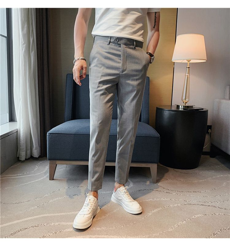 Summer thin men's slim-fitting trousers fashionable striped pants Korean version comfortable micro-elastic small foot_voghion.com