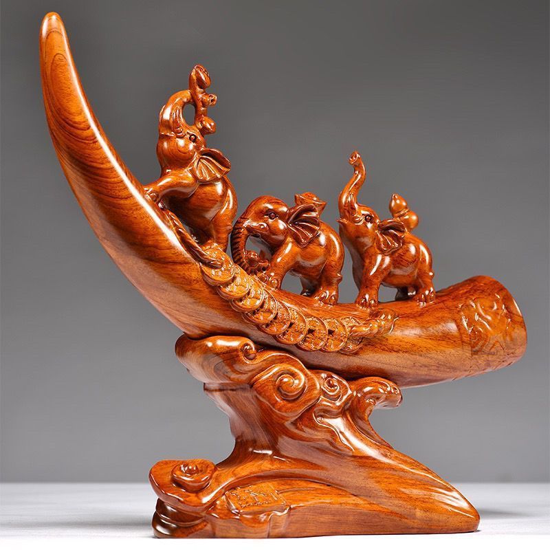 Rosewood Carved Small Ivory Ornament Solid Wood Lucky Elephant Home Office Decoration Living Room Gift Craft_voghion.com