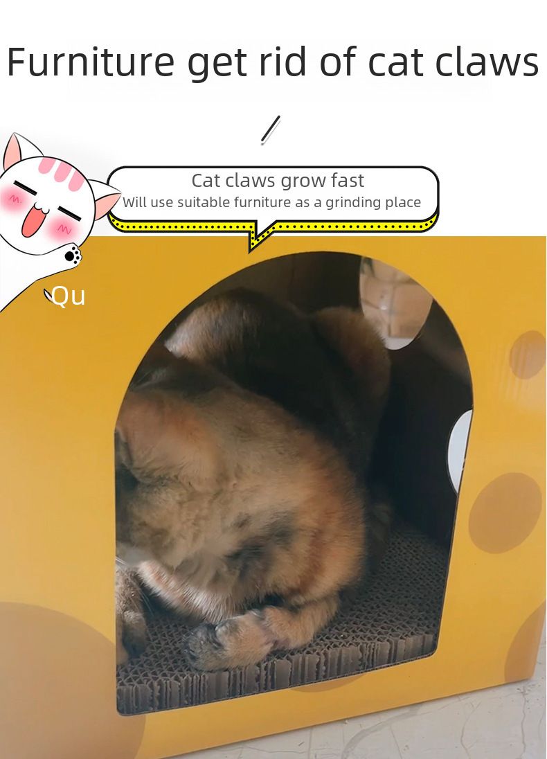 Cheese Box Cat Scratch Board Cat Nest Corrugated Paper Upper and Lower Two Layers Cat Claw Board Claw Grinder Drill Hole No Scrap Cat Toy_voghion.com