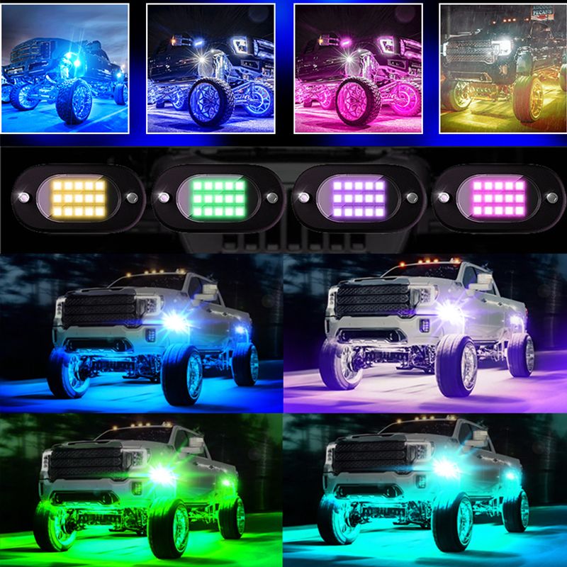 Multicolor Rock Lights Underglow For Trucks 4/6/8/10/12 Pods App Control 12V Off-Road Light Kit Jeep UTV SUV ATV RZR_voghion.com