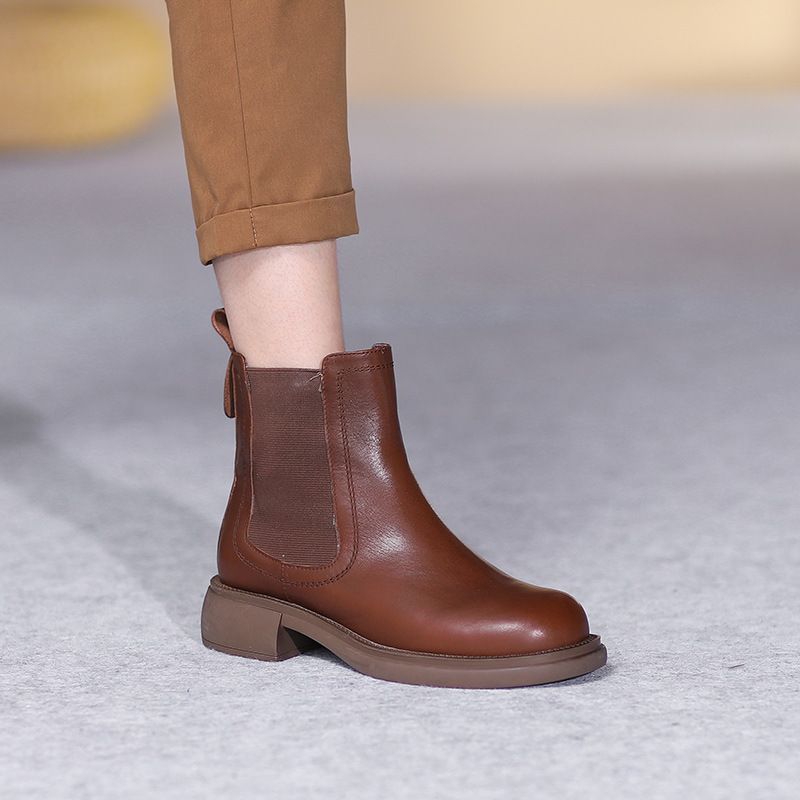 Stivali nuovi Huizu Mei in vera pelle, suola morbida, casual, versatili e traspiranti, per donna, colore consumato, tubo corto_voghion.com