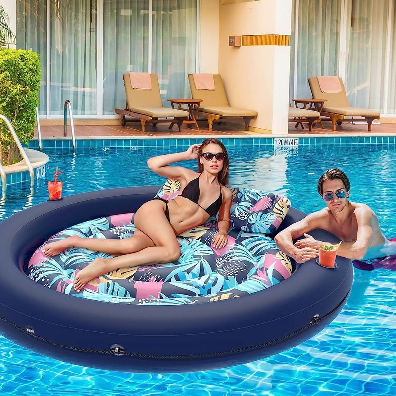 Lit flottant gonflable pour piscine de drainage, rangée flottante gonflable avec porte-gobelet, lit flottant pour voiture, piscine flottante à eau d'ananas_voghion.com