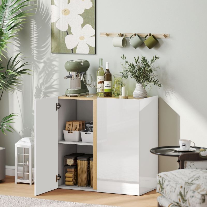 Kommode, Credenza con chiusura ammortizzata, Anpassbares Regal, Für Wohnzimmer, Küche, Esszimmer, Weiß_voghion.com