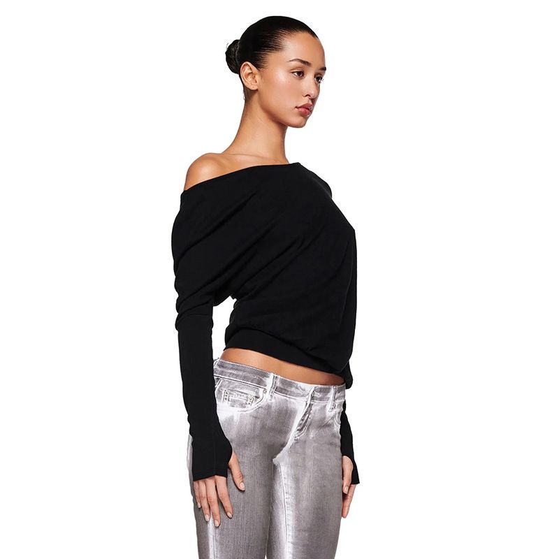 Damenbekleidung Schulterpullover T-Shirt für Frauen Lose Casual Slim All Match Tops_voghion.com