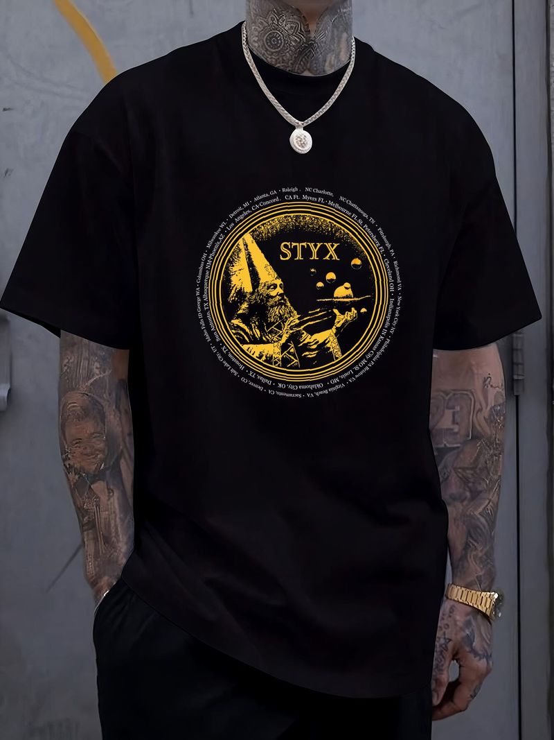 T-shirt noir vintage STYX Official Merch Concert Rock Band Taille 2XL XXL Graphique Polyvalent Haut confortable pour un usage quotidien Légèrement_voghion.com
