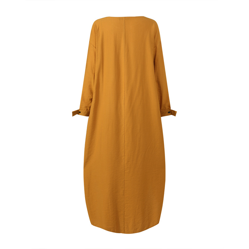 Vintage Ramadan Muslimische Damen Langes Top Kleid Abaya Split Midi Kleid Volle Ärmel Vestidos Weibliche Solide Taschen Robe Abayas_voghion.com