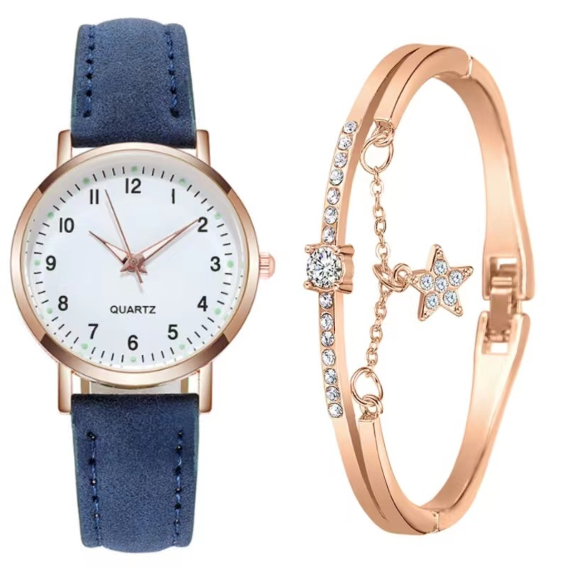 Zweiteilige einfache Damenuhr digitale Studentin leuchtende Uhr kleine frische gefrostete Leder lässige Damen Quarzuhr_voghion.com