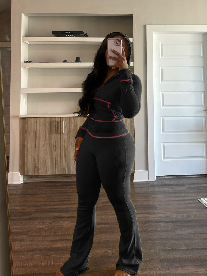 "Waffle-Knit Hooded Lounge Set – Raglan Sleeve Jogger Pants & Cropped Hoodie (Yellow/Black/White/Rose/Pink/Brown/Grey, S-XXL)"_voghion.com