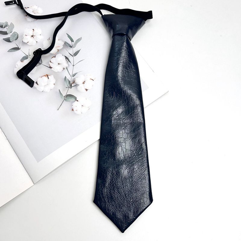 Cravatta casual in pelle stile college JK/DK nera senza nodo per personalità femminile_voghion.com