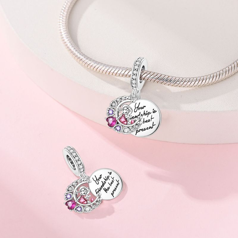 Joyería para mujer, estilo familiar, colgante de rosa rosa con forma de hermana, cuentas, accesorios de joyería DIY, pulsera de plata bañada en cobre blanco._voghion.com
