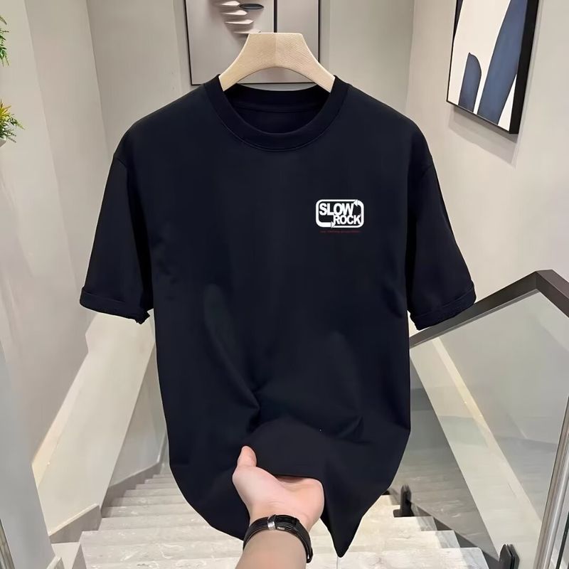 Miesten Vaatteet Puuvilla lyhythihainen T-paita miesten kesä uusi muotimerkki painettu pyöreä pääntie hengittävä parin pohjapaita rento toppi_voghion.com