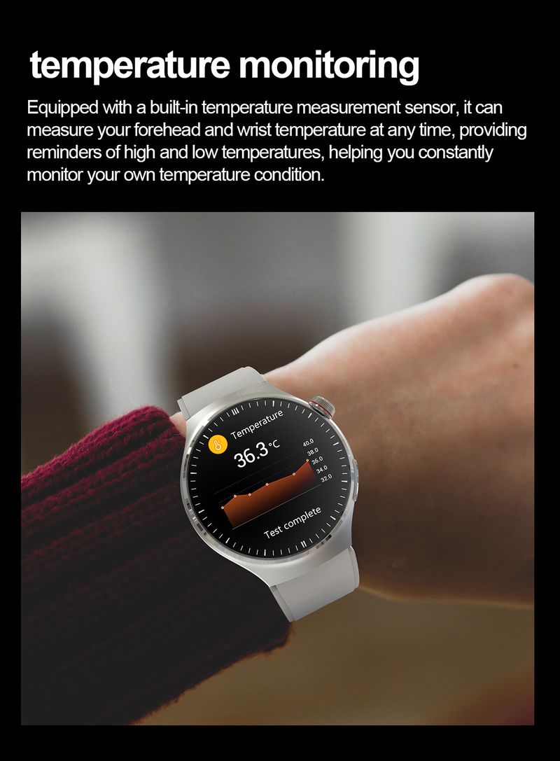 EKG Sağlık İzleme, Bluetooth Arama, Vücut Sıcaklığı, Kalp Atış Hızı ve Uyku Takibi Özellikli Akıllı Saat AMOLED Ekran Su Geçirmez, iOS Uyumlu_voghion.com
