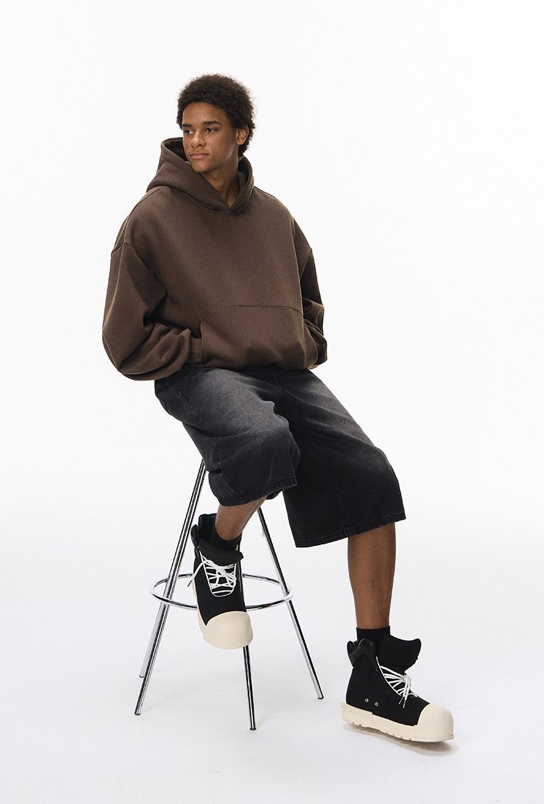 Men's Cropped Hooded Sweatshirt With Raglan Sleeves - Winter Fleece-Lined Pullover, Relaxed Fit, Eggshell Fleece Lining, Casual Streetwear For Youth_voghion.com