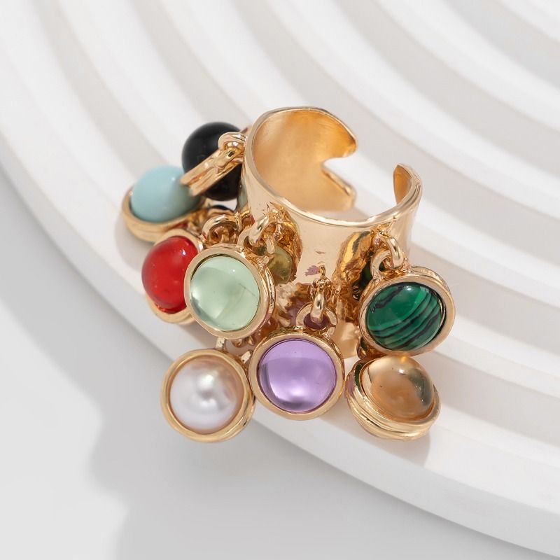 Set di anelli Boho da donna, 5 pezzi di anelli grossi con perline e perle multicolori, collezione di gioielli etnici impilabili per festival_voghion.com