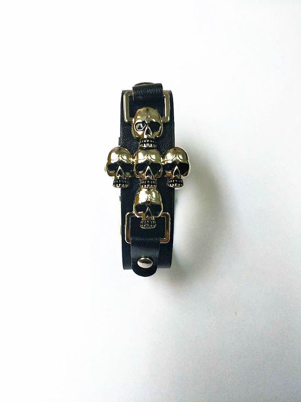 Bracciale in pelle PU personalizzato da uomo con teschio punk_voghion.com