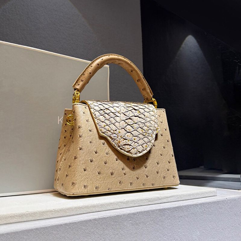 Xiaocd2024 Frühling Neue High-End-Handtasche aus echtem Leder mit Straußenmuster für Damen Umhängetasche_voghion.com