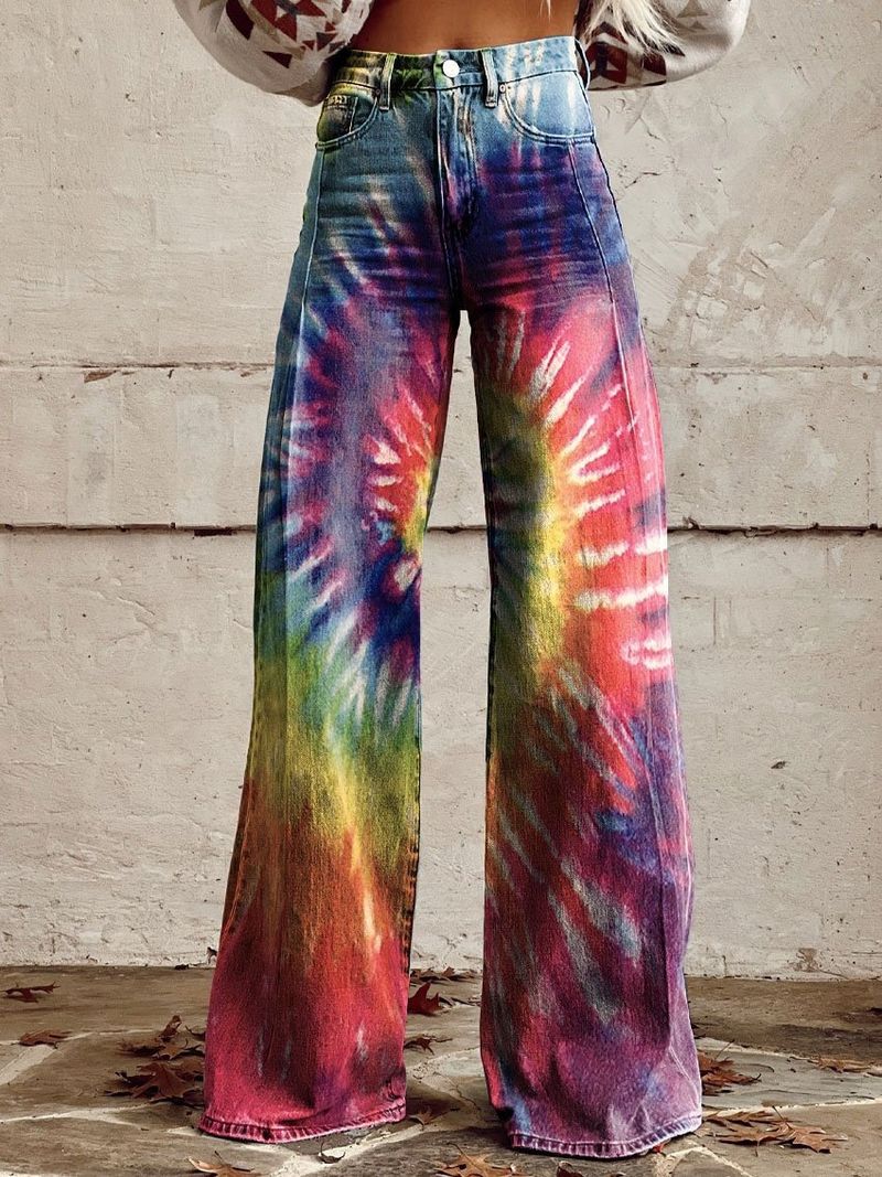 Trendy Plus Size Women's Printed Flare Pants - Stretch Denim-Like Wide Leg Trousers With 3D Patterns, Comfortable & Stylish Casual Wear_voghion.com