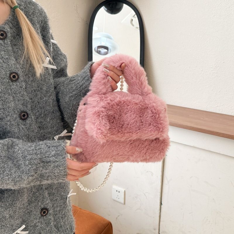 Einfarbige Umhängetasche mit Perlenklappe, leicht, vielseitig, große Kapazität, einfache Schultertasche für Damen_voghion.com