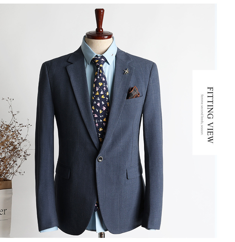 Dreiteiliges Slim Fit-Anzugset für Herren mit blauen Streifen – Eleganter Hochzeits- und Businessanzug mit Weste und Hose_voghion.com