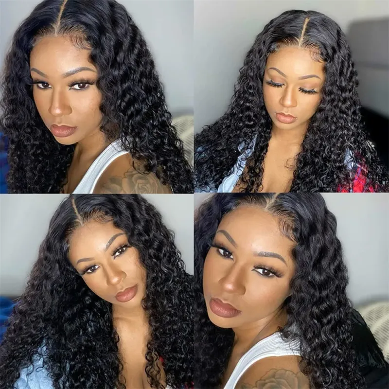 Unda de apă braziliană Păr uman Transparent dantelă frontală Kinky Curly Culoare naturală 4x4 13x4 Închidere Vanzare_voghion.com