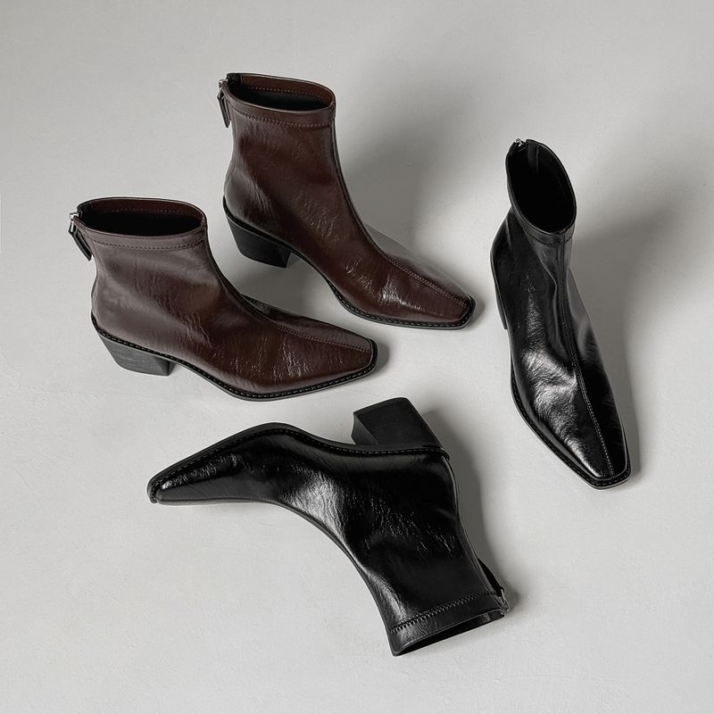 Leise Sohle! Stretch-Stiefeletten in Kaffeebraun für Damen, kurze Stiefeletten mit klobigem Absatz, ideal für Pendler, Herbst/Winter, Retro-Look, Schwarz_voghion.com