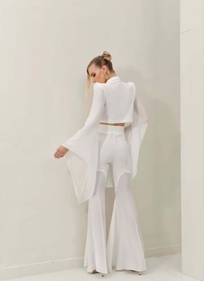 GraceChic European And American Cross-Border Solid Color Large Flare See-Through Small Blazer Suit Two-Piece Set For Women_voghion.com