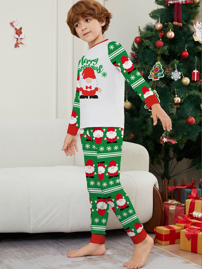 Weihnachtliches Familien-Pyjama-Set – Weihnachtsmann, Schneeflocke und Buchstabendruck – Gemütliche Nachtwäsche für die Feiertage für Erwachsene, Kinder und Haustiere_voghion.com