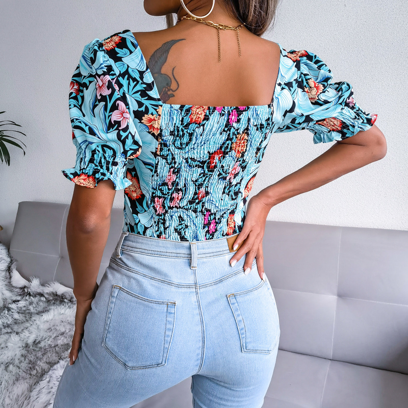 INS2022 Primavera/Verão Novo Sexy Gola Quadrada Chiffon Fragmentado Top Feminino_voghion.com