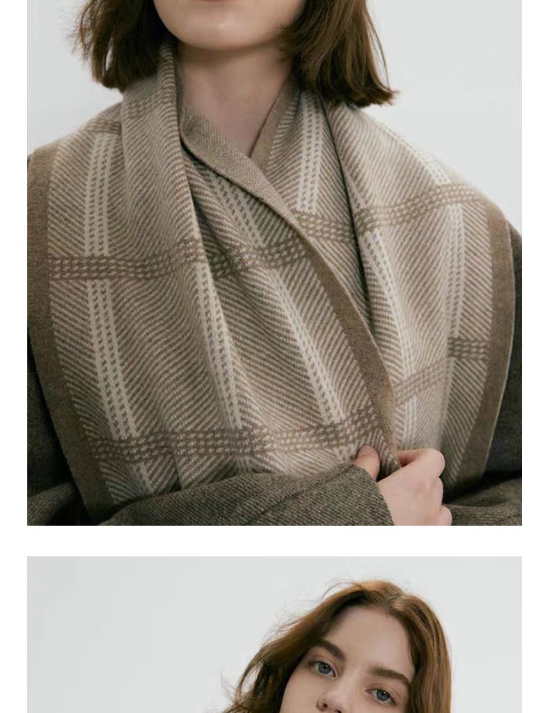 Der neue, verdickte, vielseitige Winterschal im Nischen-Inset-Stil des koreanischen Designers für Männer und Frauen ist ein universeller, karierter Strickschal_voghion.com