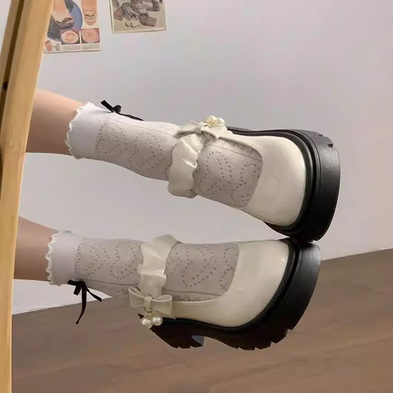 Französische Mary Jane Einpedal-Damenschuhe Temperamentschuhe Erhöhte Jk-Schuhe Runder Kopf mit Mary Jane Kleine Lederschuhe_voghion.com
