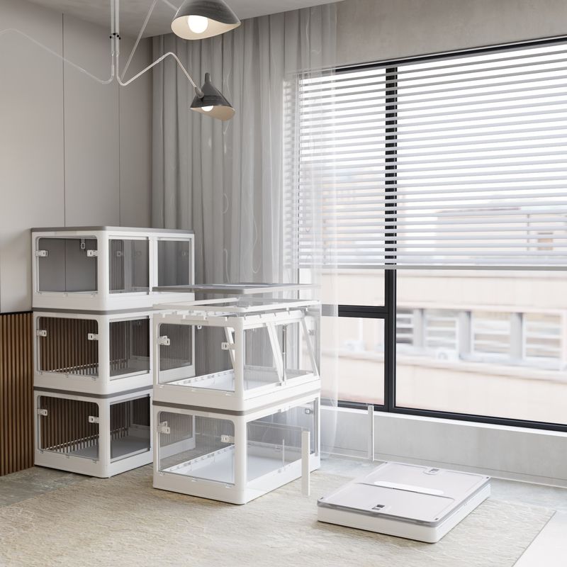 384QT 3-Pack Transparent Stackable Storage Bins With 5 Doors To Open With Wheels, Folding Plastic Craft Containers Large Closet Organizers Box For Bedrooms Living Rooms Study Kids' Toys, White_voghion.com