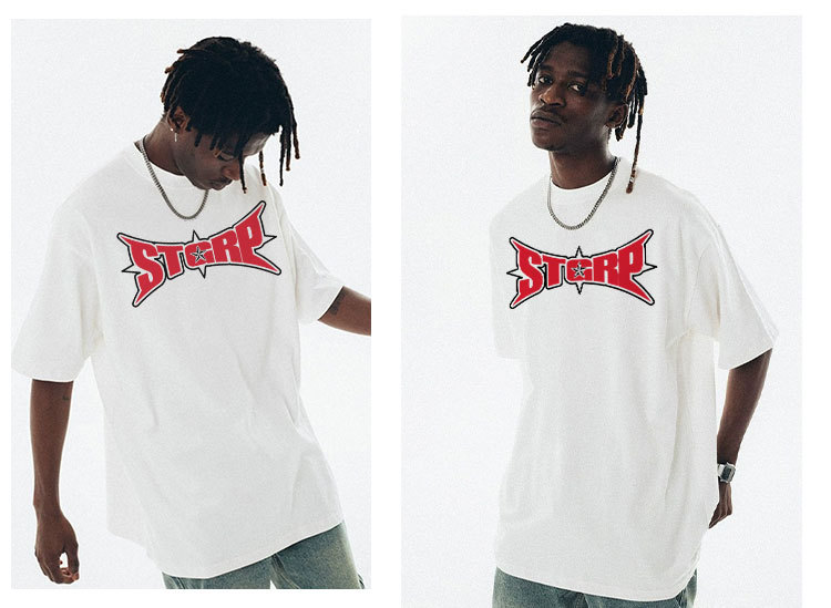 Kurzarm-T-Shirt der nationalen Modemarke STA für Herren für Jungen und Mädchen im Sommer, schwere Baumwolle, halbärmelige Nischenoberteile für Paare_voghion.com