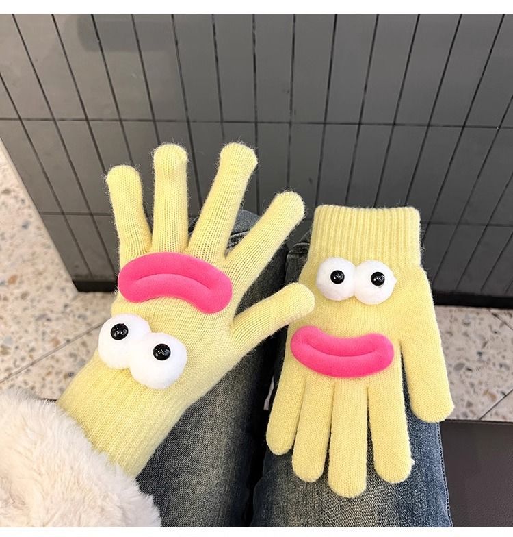 Women's 2025 New Cute Funny Ugly Warm Wool Lined Knitted Gloves For Cycling, Winter Cold Protection_voghion.com